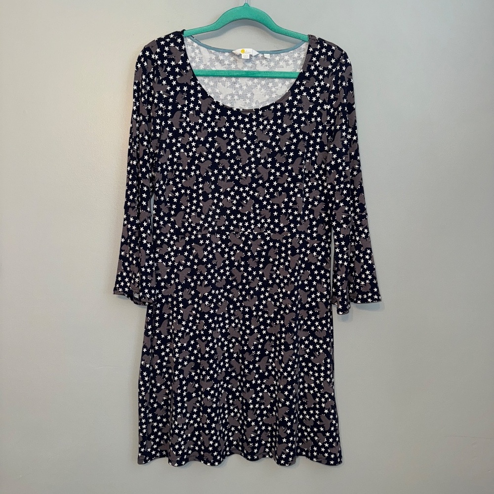 EUC Boden Miriam Navy Star Bird Jersey Dress Size 12R 12 Regular - Picture 2 of 7